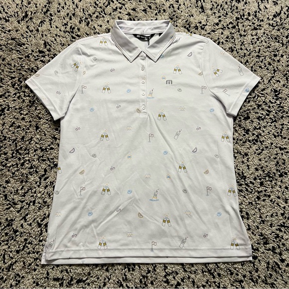 Travis Mathew Tops - Travis Mathew Golf Keep ‘Em Coming White Polo Shirt High Noon Seltzer Women’s XL